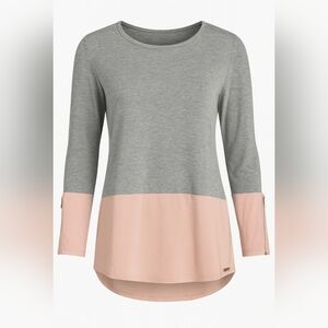 Calvin Klein Colorblock Gray Blush Dolman Top Zip Cuff Long Sleeve Large